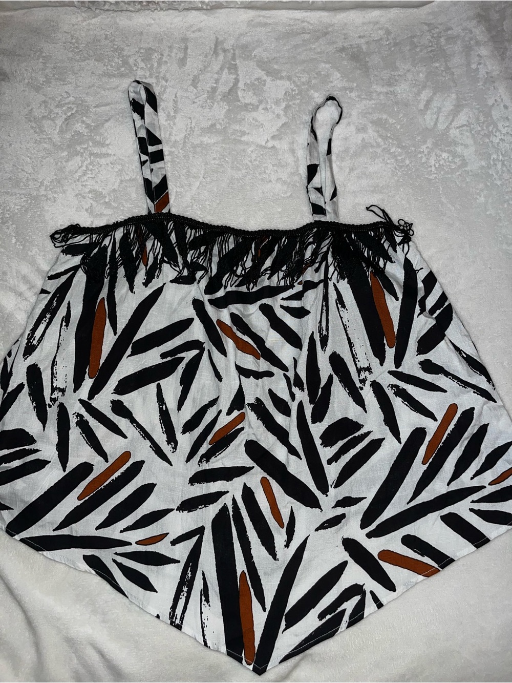 Ashley Stewart Black & White Fringe Camisole with Brown Accents